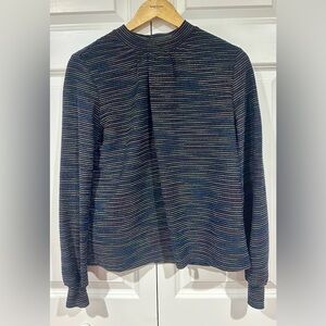 Vintage Shinesdar Iridescent Striped Mock Neck Top XL Y2K Long Sleeve